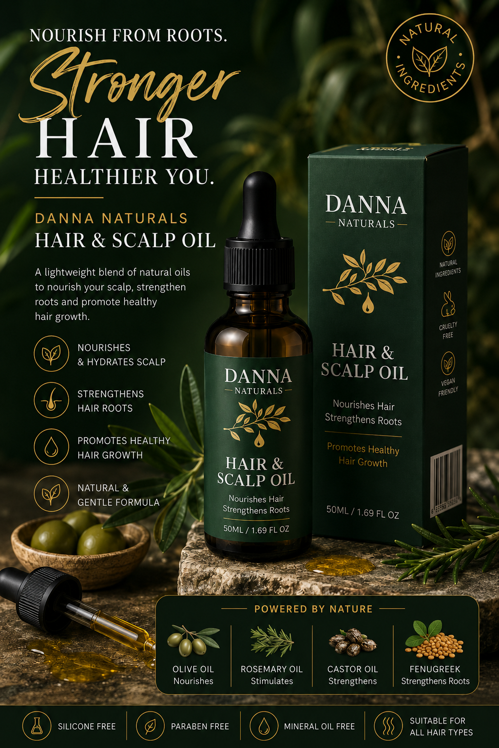 Hair & Scalp growth oil (50ml) - Nourishes dry scalp, Reduces Breakage, Promotes Healthy Hair, lightweight Daily care