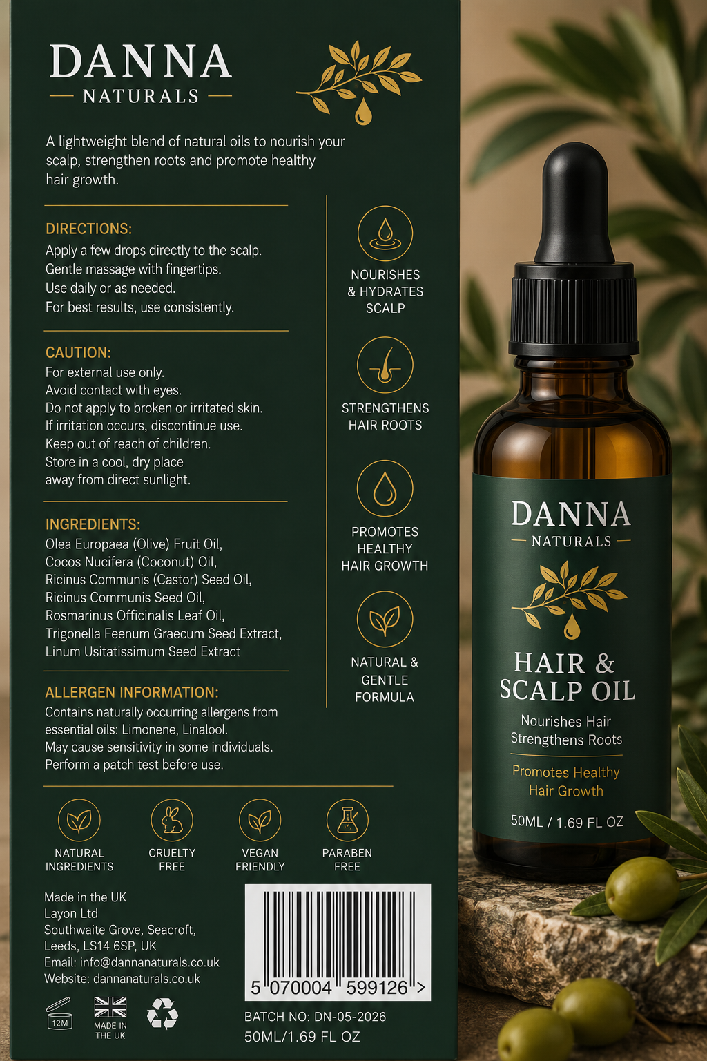 Hair & Scalp growth oil (50ml) - Nourishes dry scalp, Reduces Breakage, Promotes Healthy Hair, lightweight Daily care